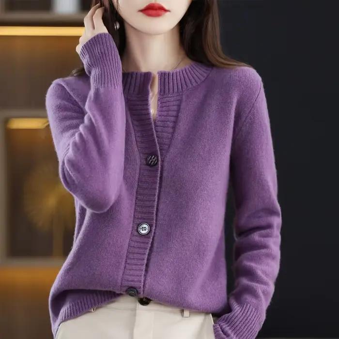 Cardigan Femme Tricoté Hiver Coupe Ample Style Bureau Dame Haute Qualité Polyester Acétate Occasions Spéciales Garde-Robe Élégante