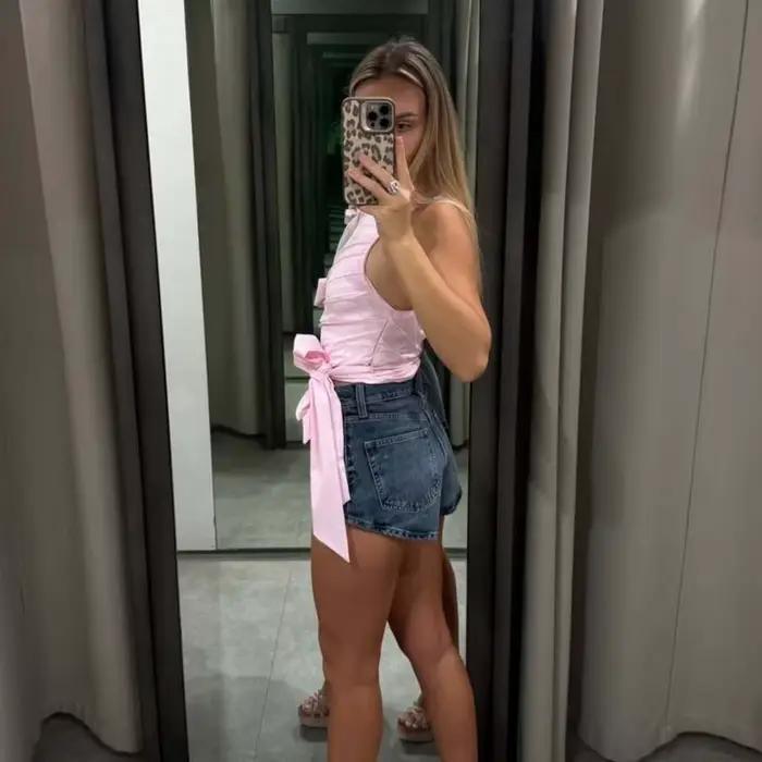 Haut court plissé pour femme avec nœud
