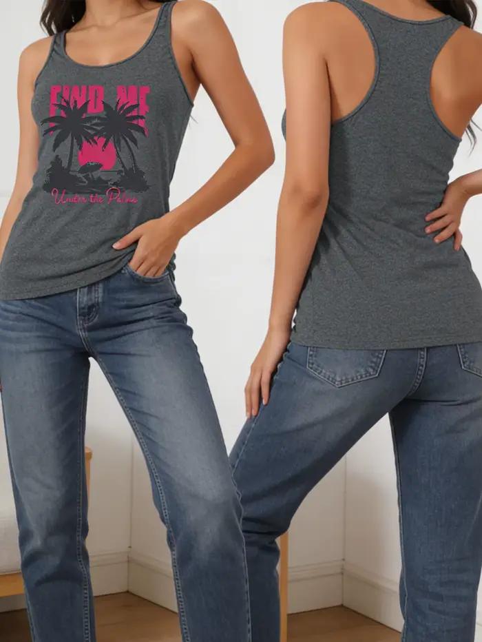 Haut d'été sans manches à motifs pour femme - Haut sans manches à col rond