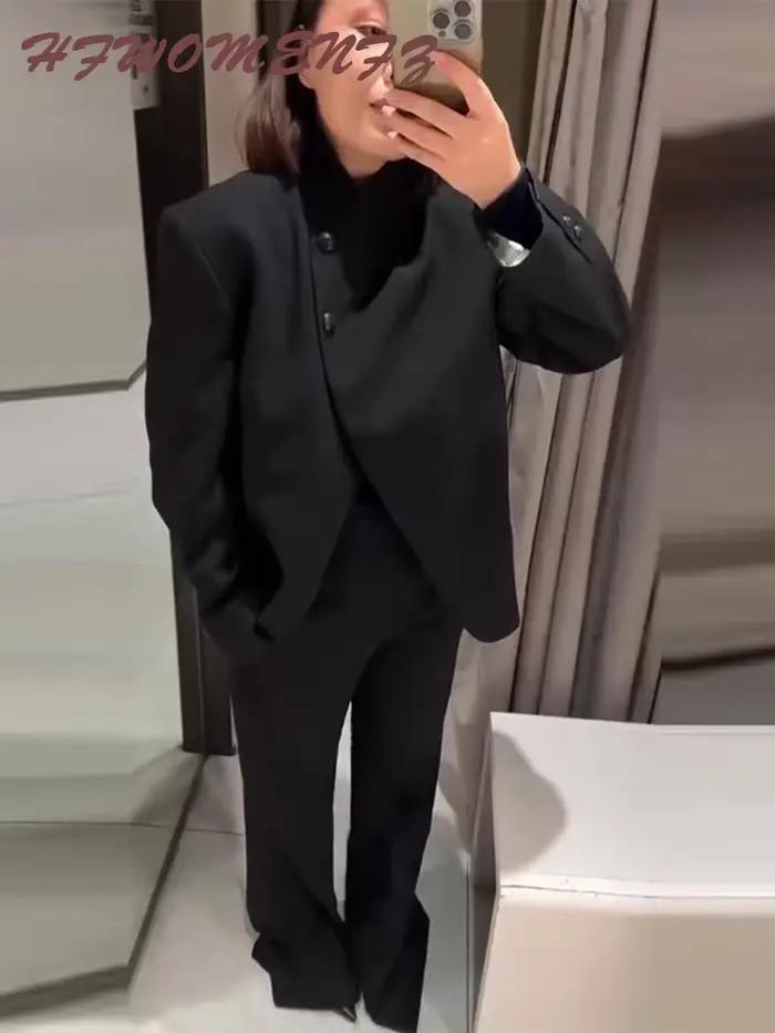 Ensemble blazer et pantalon femme col mandarin boutons asymétriques collection printemps automne 2026 pour femmes occassions spéciales