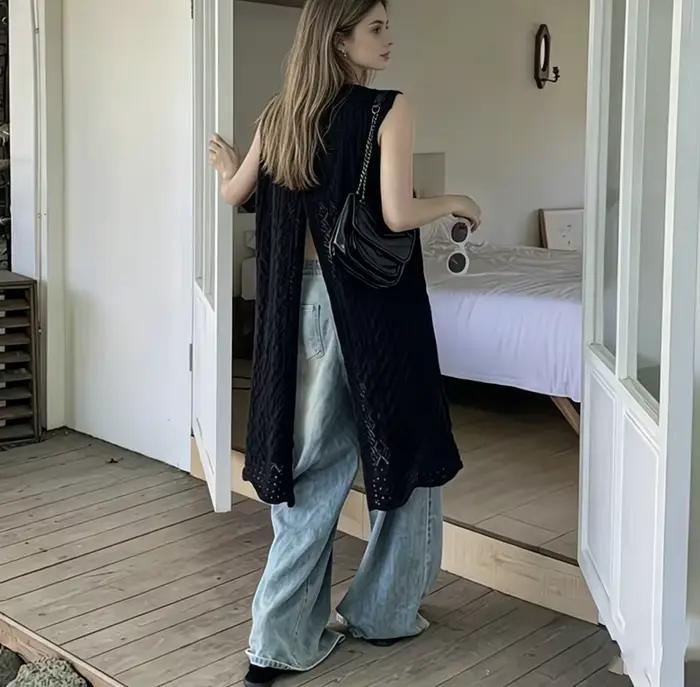 2026 Cardigan long sans manches en crochet style bohème pour femme