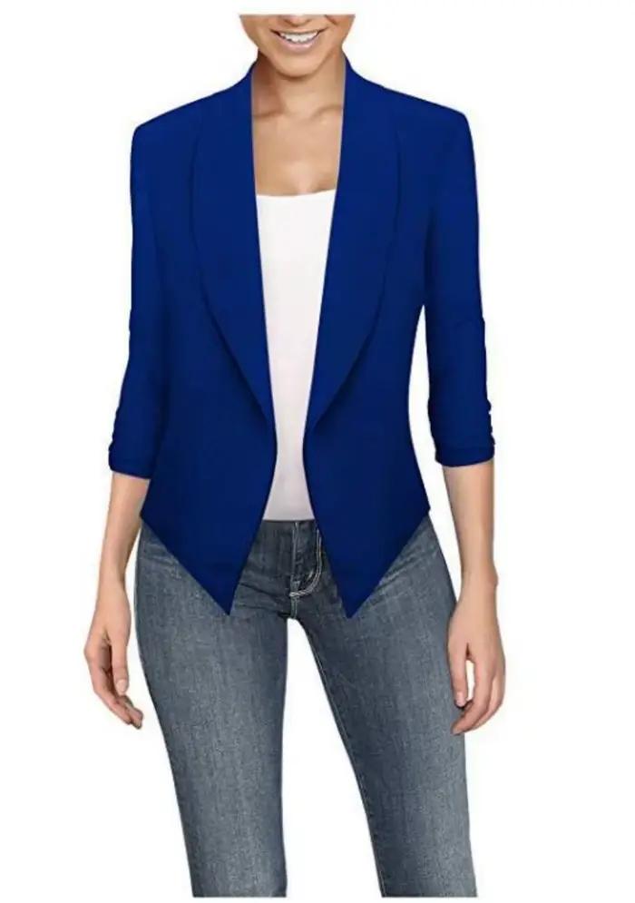 Blazer cranté pour femmes en polyester avec poches solides pour le bureau et les occasions spéciales printemps été