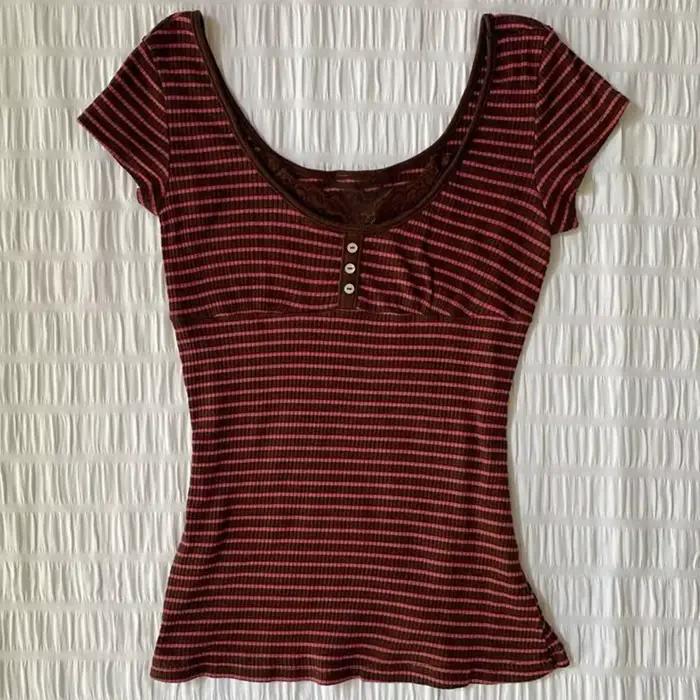 Motif à rayures décontracté hauts chic coton mode Y2K
