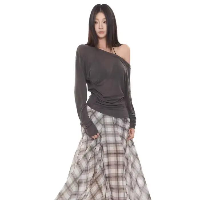 Style français T-Shirts pour femmes épaules dénudées Chic haut décontracté printemps été 2025 nouvelle mode femme à