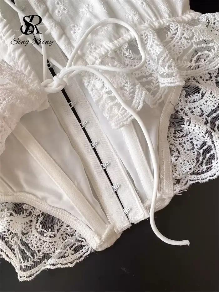 SINGREINY broderie Lingerie haut Corset dames sangle à lacets Shapwear glamour Camisole français dentelle volants Hotsweet débardeur