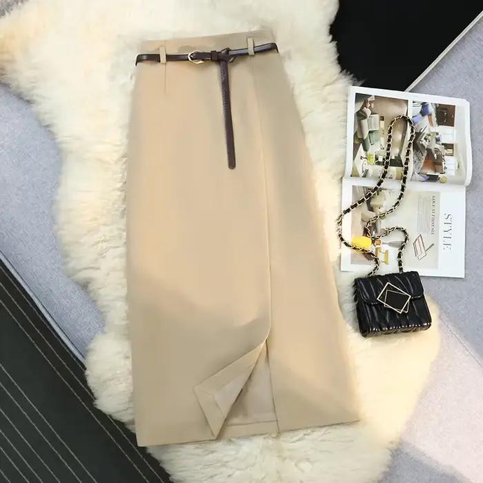 Jupe longue taille haute en coton polyester décontractée pour femmes toutes saisons occasions spéciales tricotée automne 2024