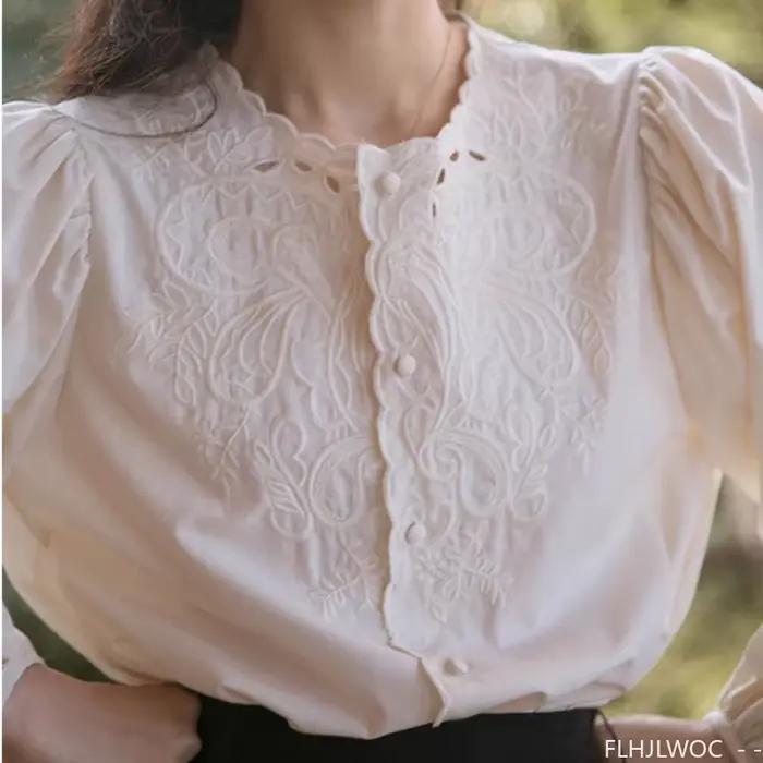 Chemisier brodé en dentelle Style American Retro pour femmes, occassions spéciales, élégant et décontracté