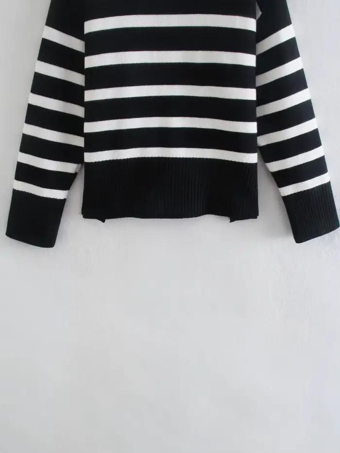 Hiver noir et blanc rayure pull femmes Streetwear