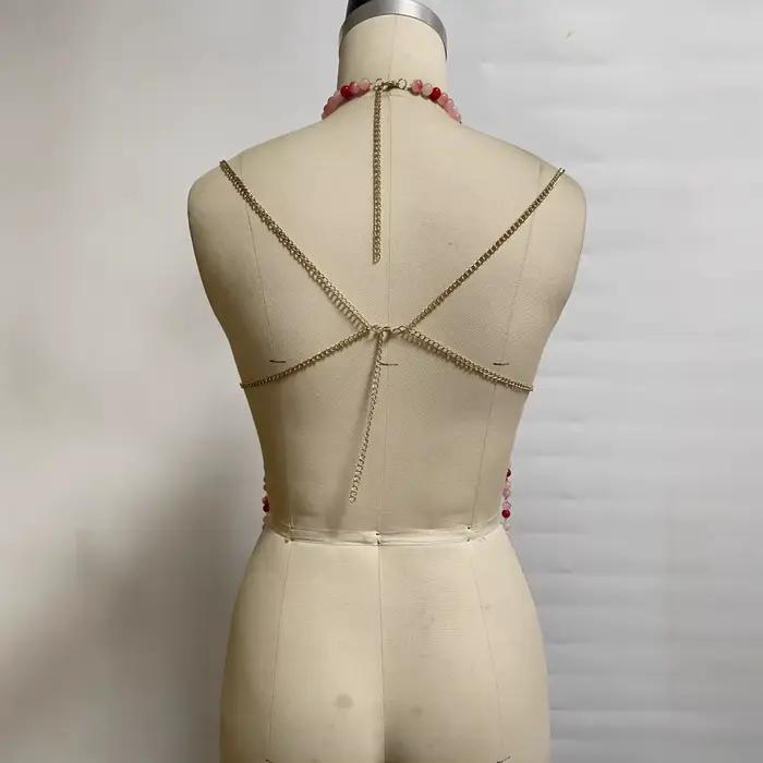Luxe multicolore large couche perlée Camis hauts pour femmes Sexy dos nu soutien-gorge haut de bikini fête pierre