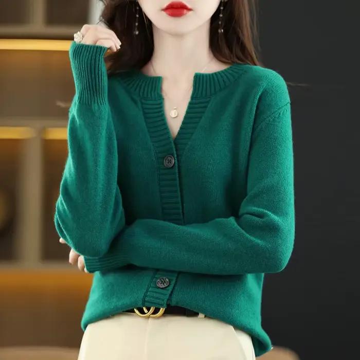 Cardigan Femme Tricoté Hiver Coupe Ample Style Bureau Dame Haute Qualité Polyester Acétate Occasions Spéciales Garde-Robe Élégante