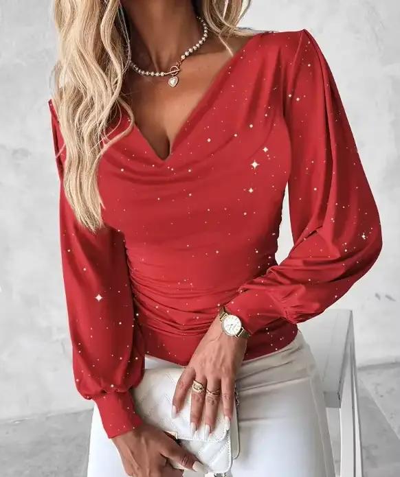 Chemisier élégant à paillettes rouges