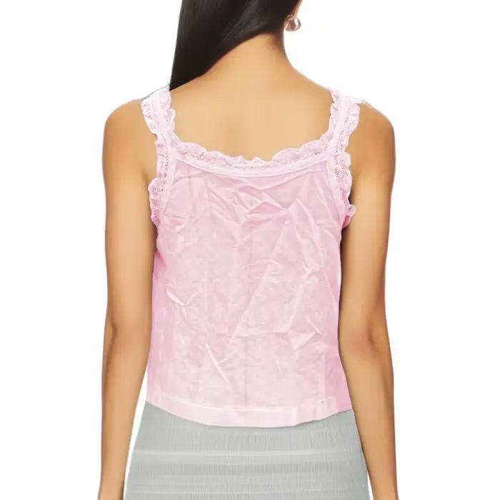 Mignon sortie haut court Boho gilet femmes Y2k dentelle à volants garniture débardeur Fairycore Sexy pure bouton avant encolure dégagée Camisole