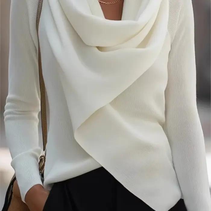 Pull blanc élégant pour femmes mode à manches longues col rond polyester extra lourd pour automne hiver occasions spéciales