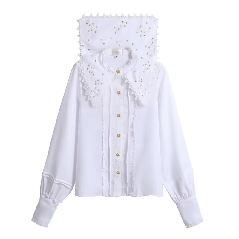 Chemisier Lolita Brodé Vintage pour Femme, en Dentelle, Manches sulfÉvasées, en Mousseline de Soie,