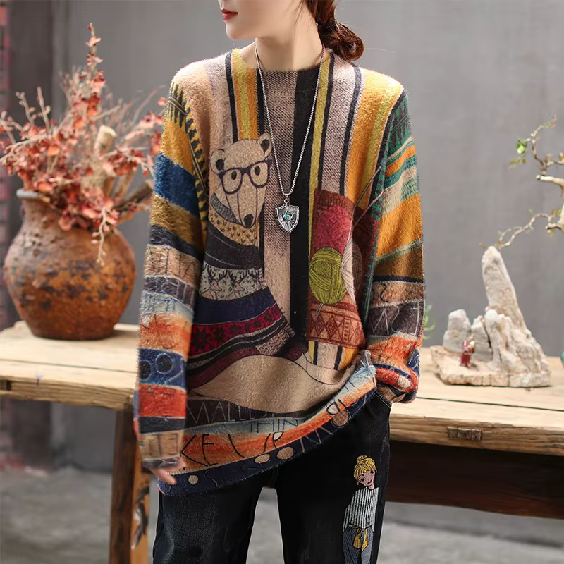 Pull-over ample en tricot pour femme, collection Printemps-Automne 2019, nouveau modèle, col rond, i