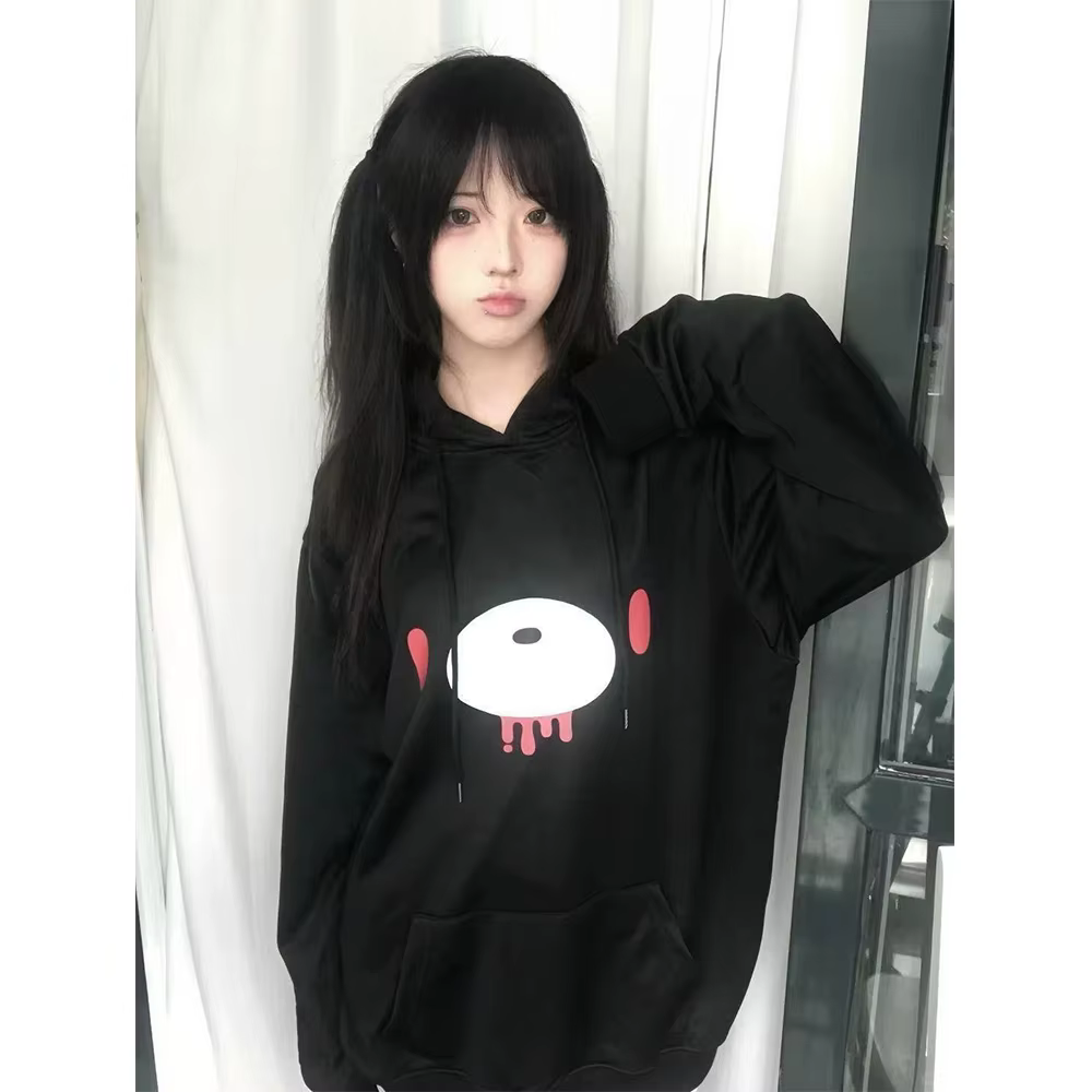 Sweat-shirt à capuche pour femme, motif Ours triste de dessin animé, style Y2K Gothique Harajuku, co