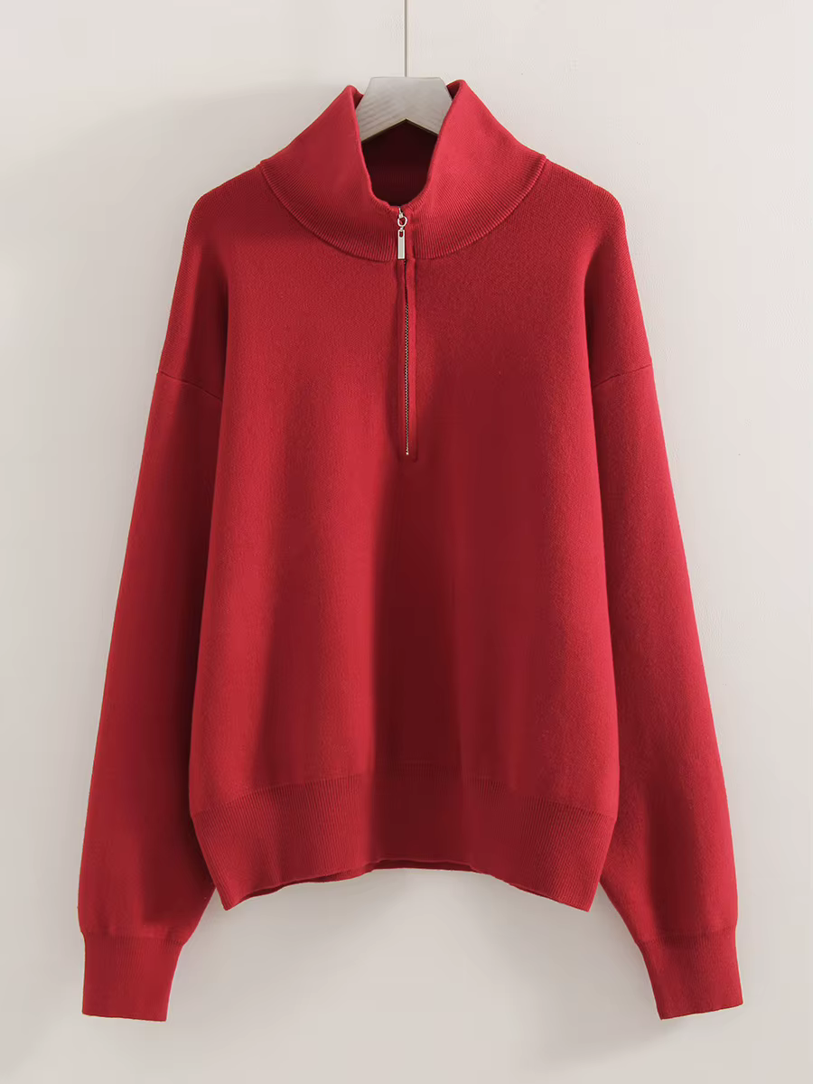 Pull-over zippé d'hiver pour femme, chaud, oversize, col roulé, pulls d'automne en maille marron, pu