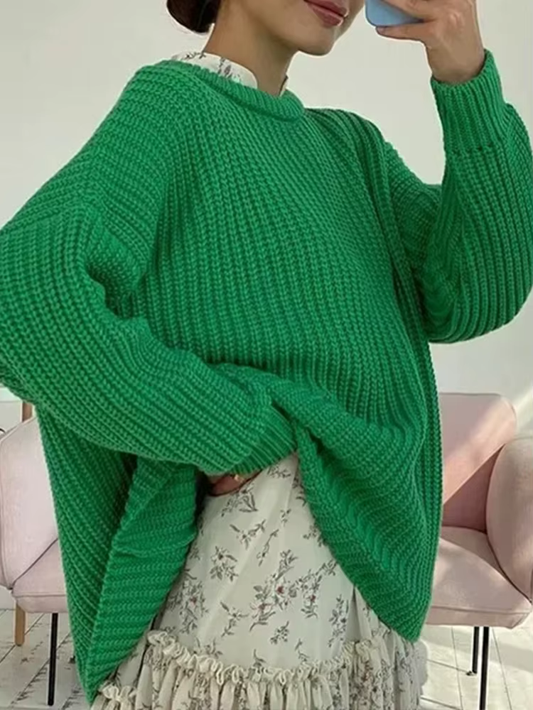 Pull pour femme 2026, mode automne et hiver, coupe ample, col rond, couleur unie, manches longues