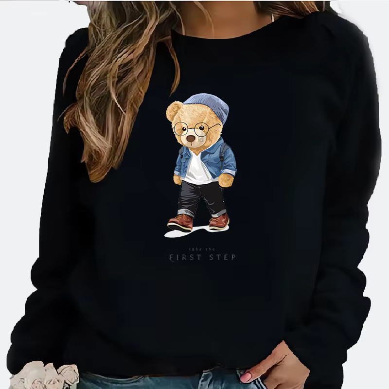 Sweat à capuche à col rond imprimé ours pour femmes, Streetwear décontracté à la mode, haut de Style