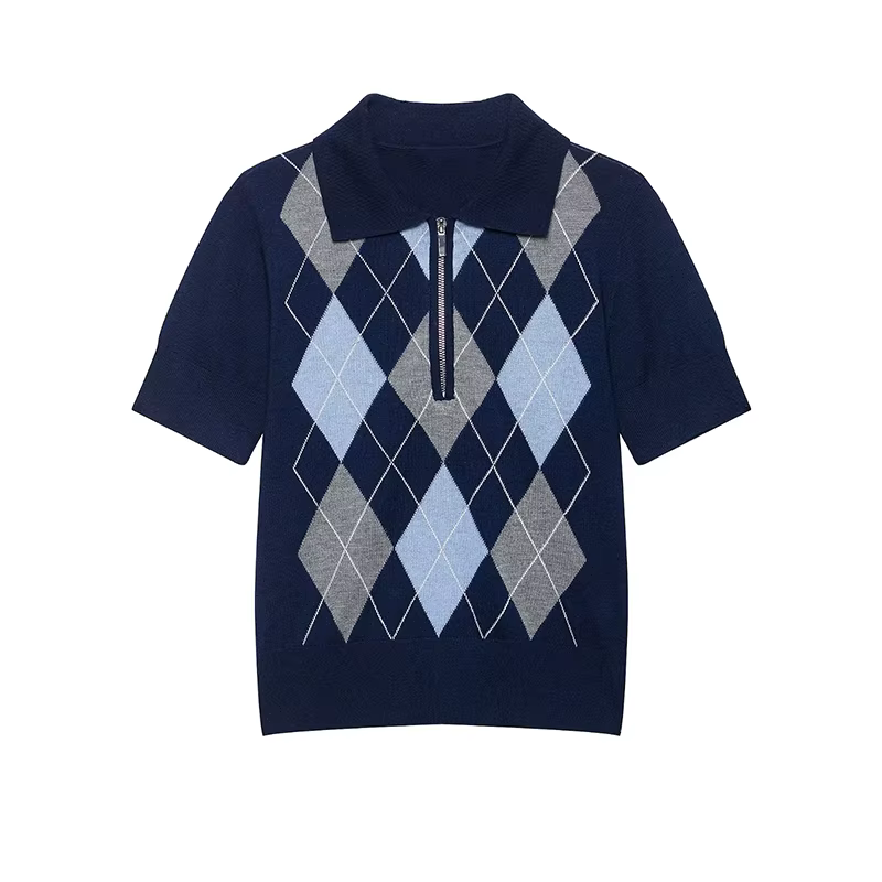 Pull en maille à motif losanges à manches longues pour femme, nouvelle collection automne-hiver 2026