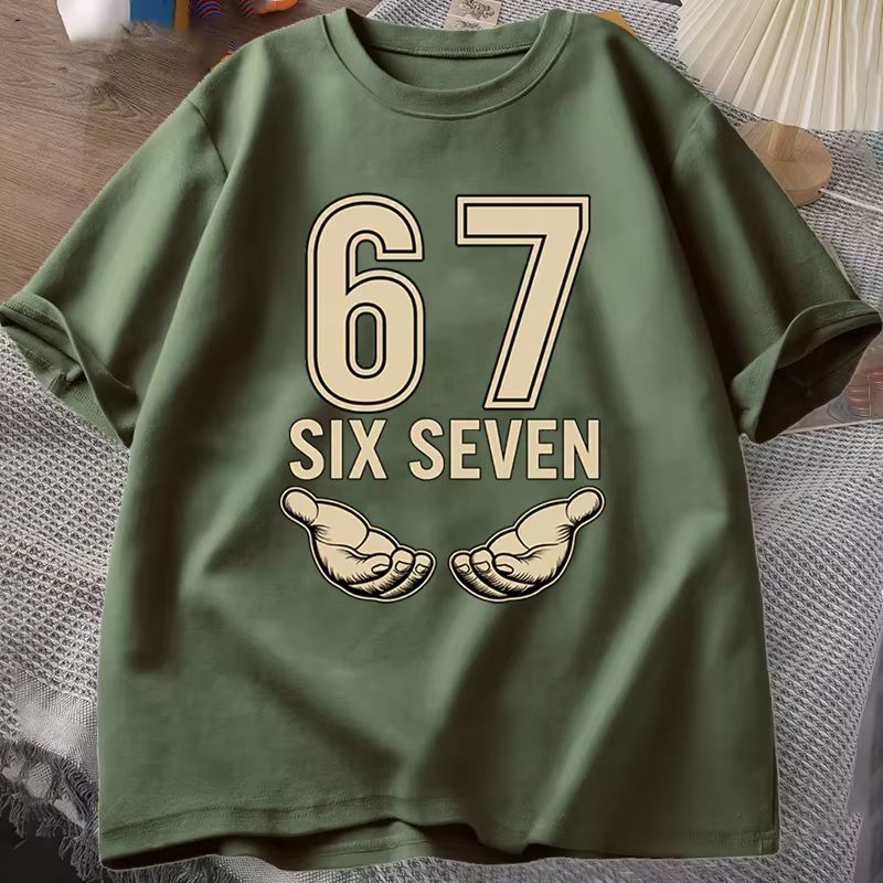 T-shirt Meme 67 pour hommes et femmes, imprimé amusant, manches courtes, coupe ample et confortable,