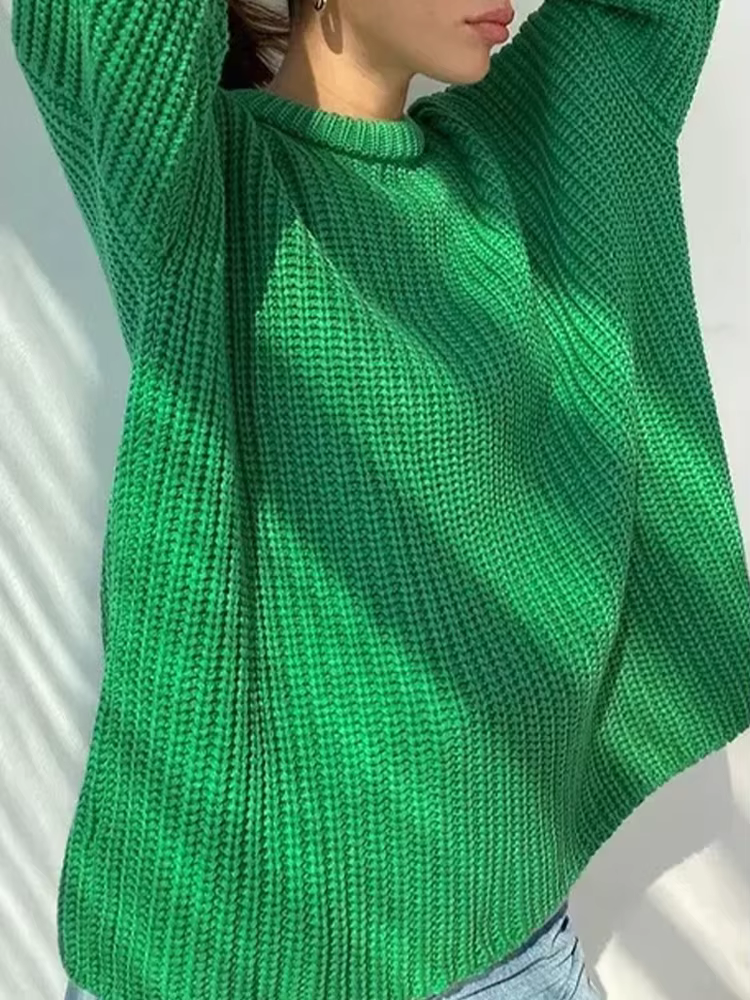 Pull pour femme 2026, mode automne et hiver, coupe ample, col rond, couleur unie, manches longues