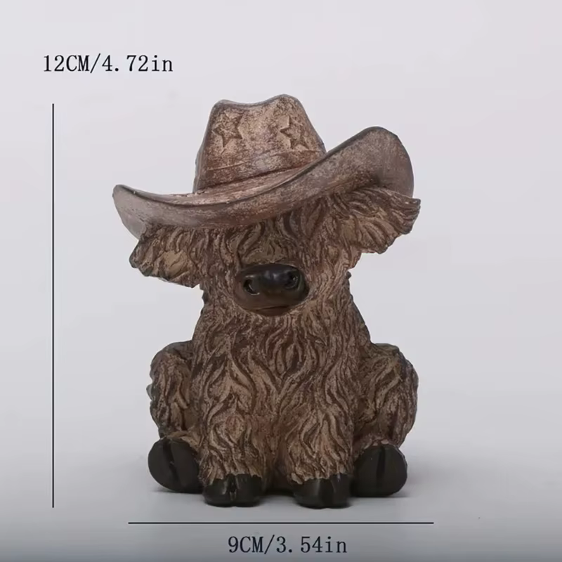 Statue jardin vache des hautes terres avec chapeau Cowboy, fermes bétail écossaises, décorations maison, statue