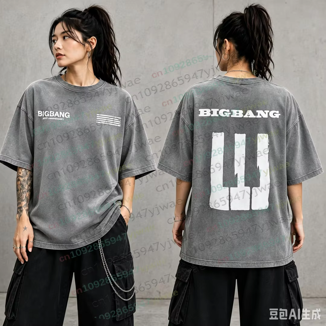 T-shirt en coton délavé vintage BIGBANG 20e anniversaire, t-shirt de concert Kpop, cadeau unisexe pour les fans, streetwear G-Dragon, hauts de plage pour femmes et hommes
