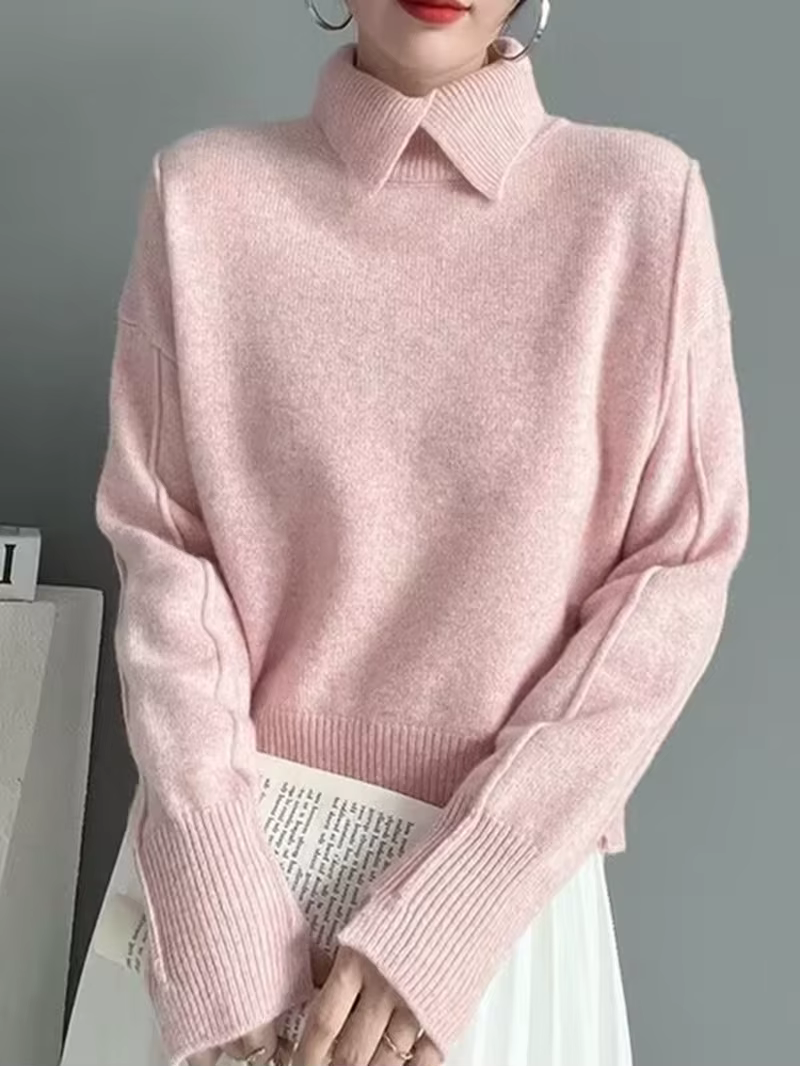 Pull tricoté à col Polo pour femme, élégant, couleur unie, doux, décontracté, bas, nouvelle collection automne hiver 2025