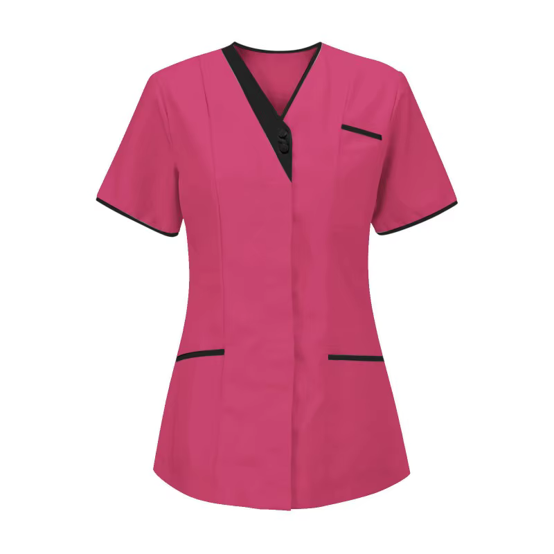 Tenue de travail clinique, uniforme médical d'infirmière, haut de blouse médicale à manches courtes, vêtements de médecin, blouse médicale unie à col en V, tenue de travail