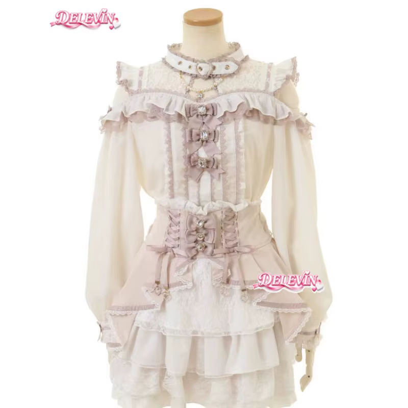 Chemisier Lolita pour femmes Liz Japanese Mine Series Sweet Girls, à épaules dénudées, en dentelle, nouvelle collection été, manches longues ou courtes