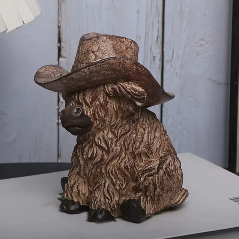 Statue jardin vache des hautes terres avec chapeau Cowboy, fermes bétail écossaises, décorations maison, statue