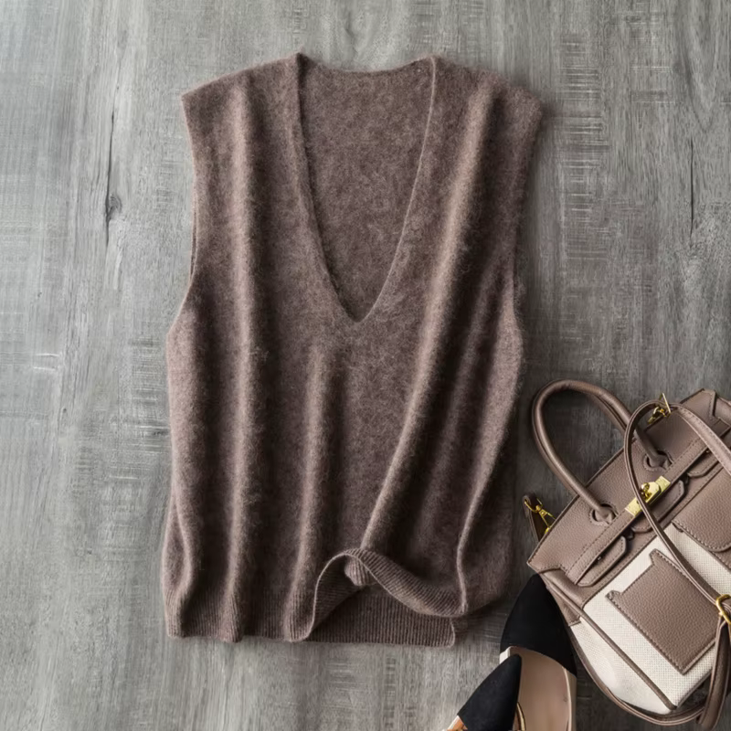 Gilet en laine polaire pour femmes, col en V, automne-hiver, mélange 4% cachemire 91% laine, hauts en tricot.