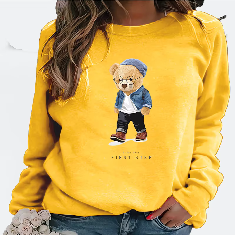 Sweat à capuche à col rond imprimé ours pour femmes, Streetwear décontracté à la mode, haut de Style européen et américain