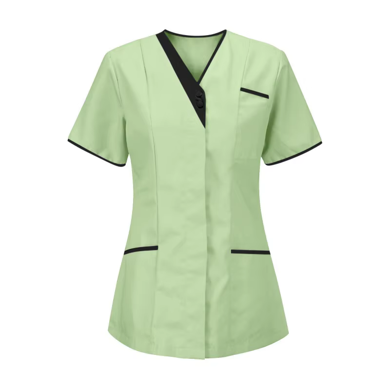 Tenue de travail clinique, uniforme médical d'infirmière, haut de blouse médicale à manches courtes, vêtements de médecin, blouse médicale unie à col en V, tenue de travail