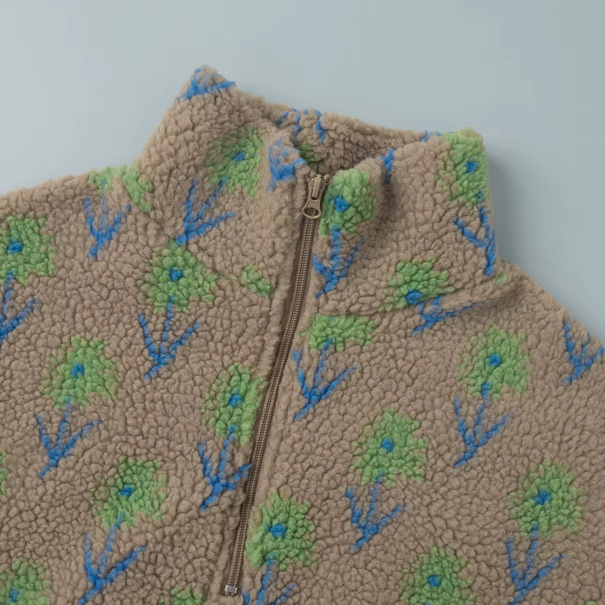 Sweat-shirt en polaire pour femme, demi-zip, jacquard floral, col montant, coupe ample, chaud, hiver, sherpa, pull à manches longues, décontracté