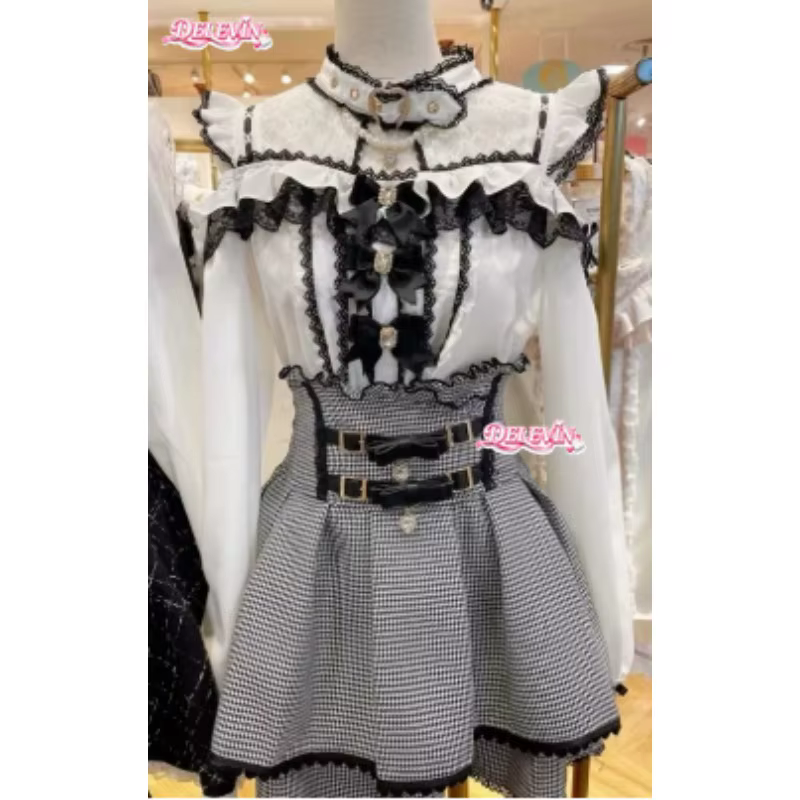 Chemisier Lolita pour femmes Liz Japanese Mine Series Sweet Girls, à épaules dénudées, en dentelle, nouvelle collection été, manches longues ou courtes