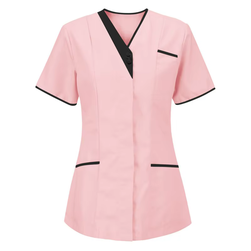 Tenue de travail clinique, uniforme médical d'infirmière, haut de blouse médicale à manches courtes, vêtements de médecin, blouse médicale unie à col en V, tenue de travail