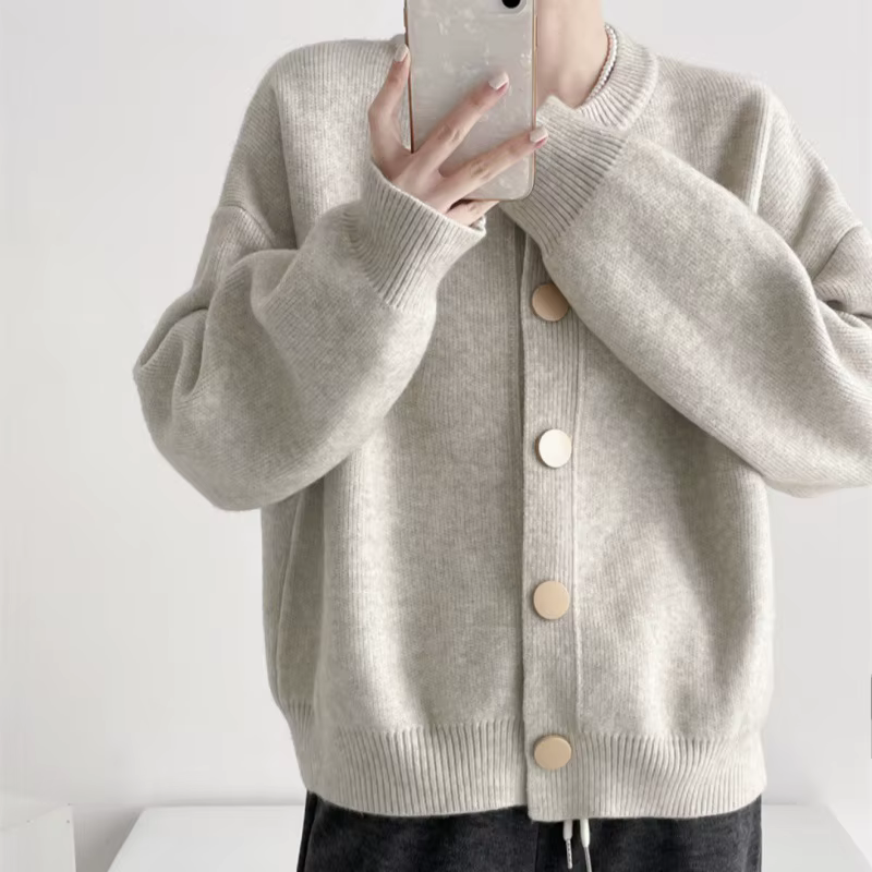 Pull pour femme, idéal pour l’automne et l’hiver, à boutons, de couleur unie, pull en tricot pour étudiantes, cardigan ample pour femme, haut à col rond.