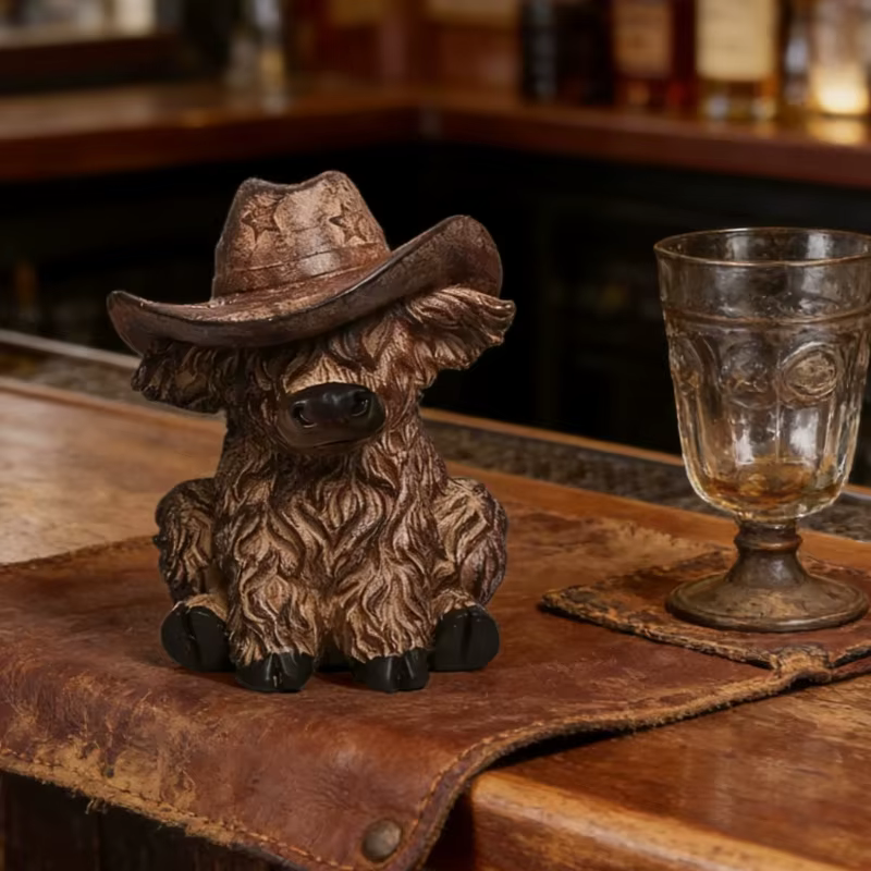 Statue jardin vache des hautes terres avec chapeau Cowboy, fermes bétail écossaises, décorations maison, statue