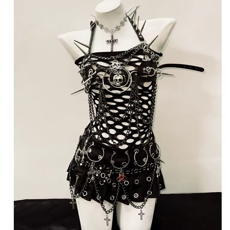 Rivets débardeurs haut sexy y2k vêtements y2k haut court vêtements gothiques débardeurs gothiques Punk hauts y2k mode crâne haut vintage