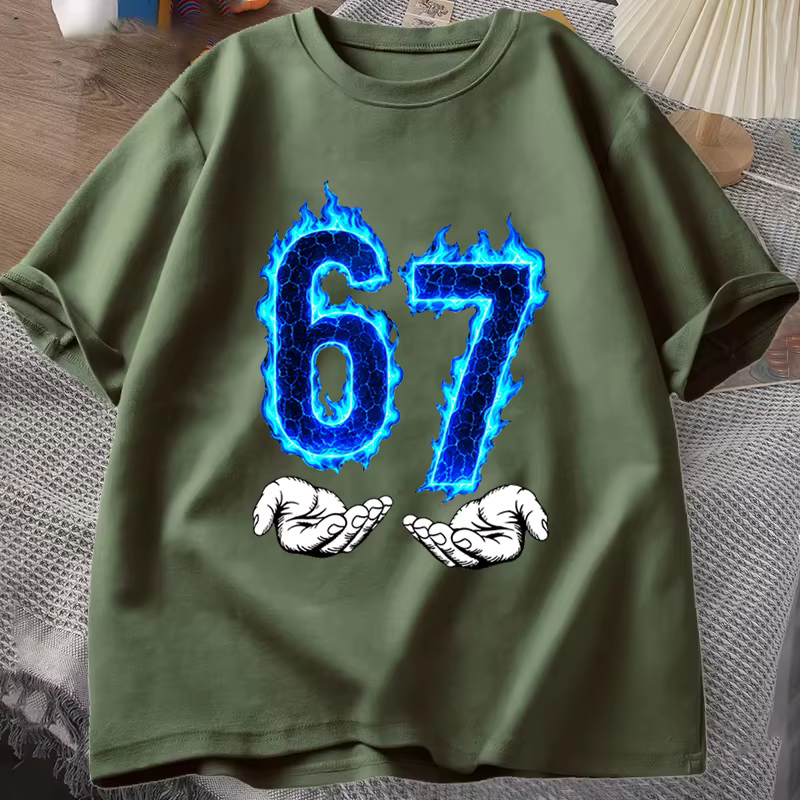 T-shirt Meme 67 pour hommes et femmes, imprimé amusant, manches courtes, coupe ample et confortable, style streetwear, mode masculine