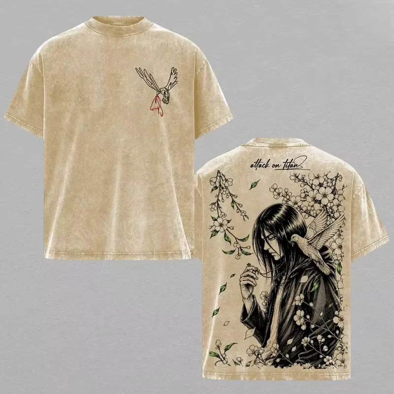 T-shirt imprimé Hot Anime Attack on Titan Mikasa Ackerman pour hommes et femmes, vêtements en coton, t-shirt rétro délavé, t-shirt unisexe, hauts manga