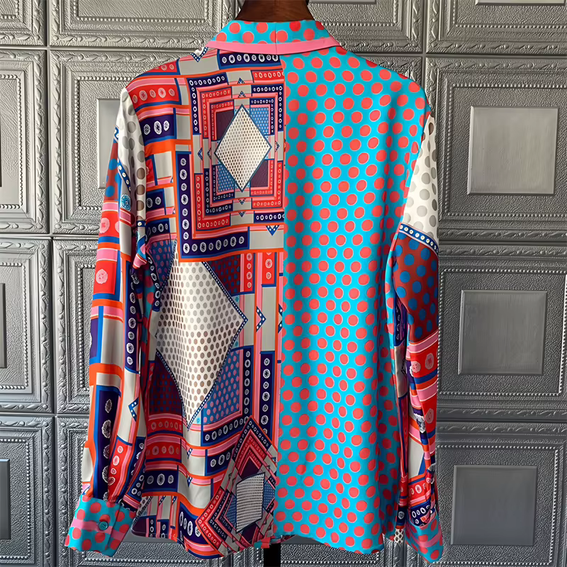 ZAROY mode piste chemise haut pour femme Patchwork point imprimé mince Blouse à manches longues revers BUtton-up élégant OL chemise rue Blusas