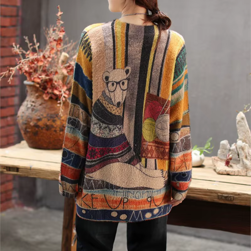 Pull-over ample en tricot pour femme, collection Printemps-Automne 2019, nouveau modèle, col rond, imprimé motif, décontracté et polyvalent