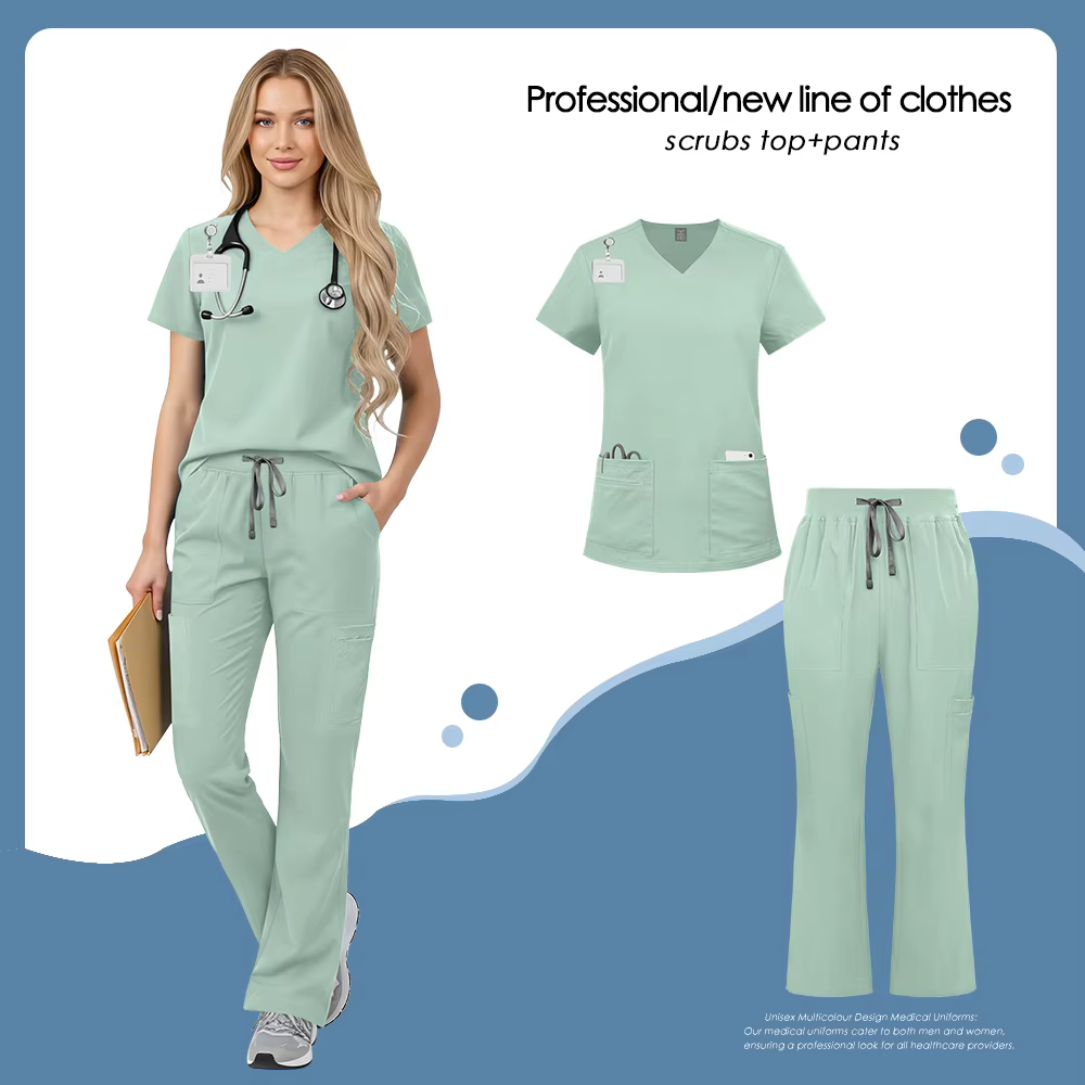 Nouvel ensemble de tenues professionnelles pour infirmières, médecins, dentistes, personnel hospitalier et de spa, incluant blouse et pantalon de travail, articles d'infirmier(ère) en gros