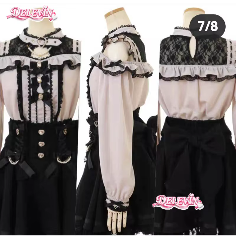 Chemisier Lolita pour femmes Liz Japanese Mine Series Sweet Girls, à épaules dénudées, en dentelle, nouvelle collection été, manches longues ou courtes