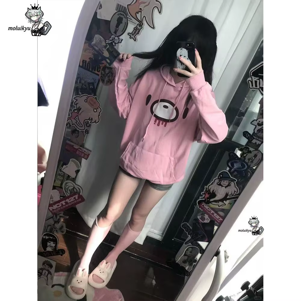 Sweat-shirt à capuche pour femme, motif Ours triste de dessin animé, style Y2K Gothique Harajuku, coupe oversize, à manches longues avec poches, streetwear décontracté