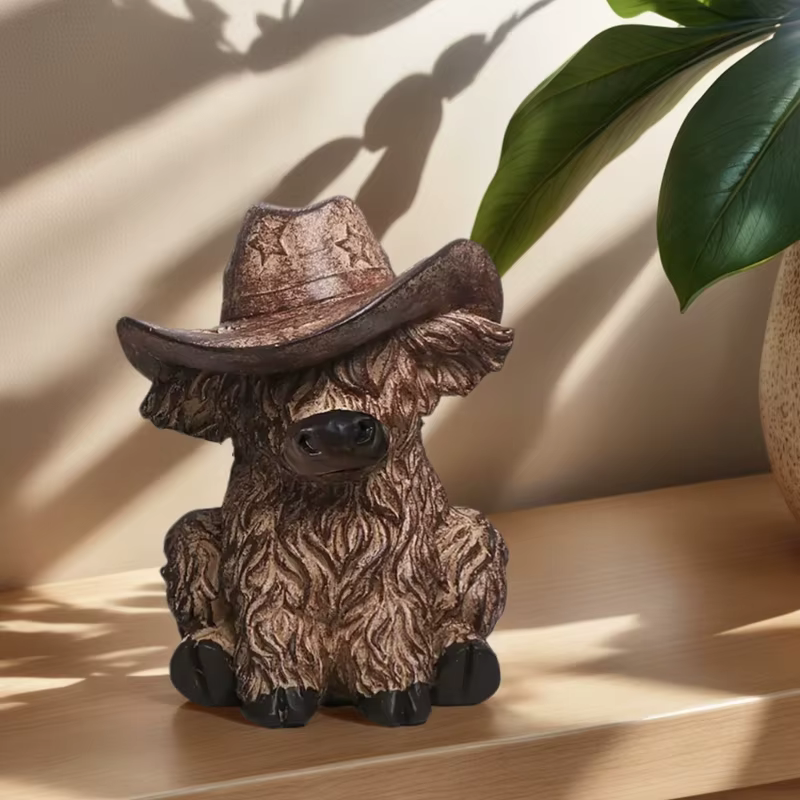 Statue jardin vache des hautes terres avec chapeau Cowboy, fermes bétail écossaises, décorations maison, statue