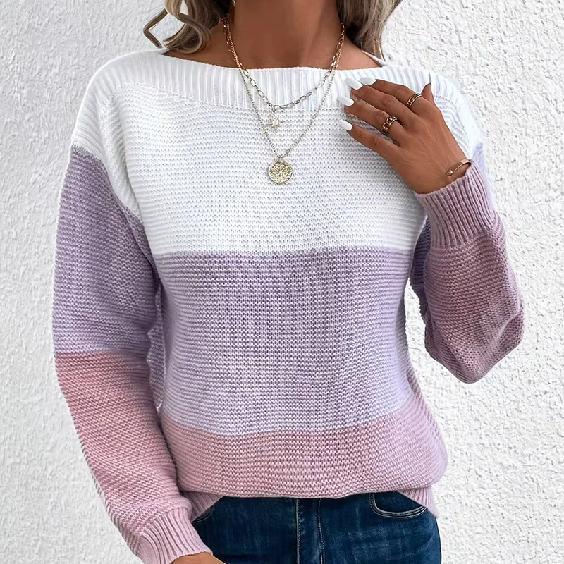 Hauts pour femmes, pull tricoté à col rond et manches longues, automne et hiver